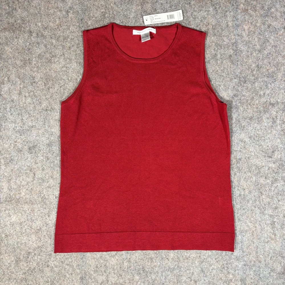 August Silk Knit Tank Top Womens L Brick Red Silk Blend Sleeveless 074018 NWT